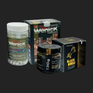 Herbal Supplement products including jars and boxes with branding on a dark background